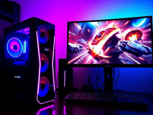 PC de gaming puternic cu lumini RGB vibrante.
